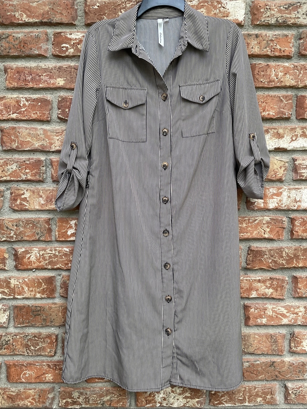 NY Collection Women's Black and White Striped Shirt Dress Size M